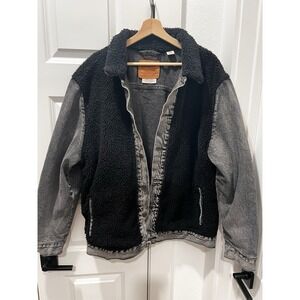 Levi's Premium Sherpa Lined Trucker Jacket Black Gray 3XL Heavyweight Pockets